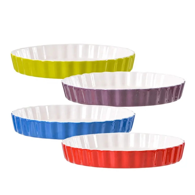 Wholesale Hot Selling High Quality Round Corrugated Ceramic Roaster Pie Dish Quiche Cake Pans for Baking Non-Stick