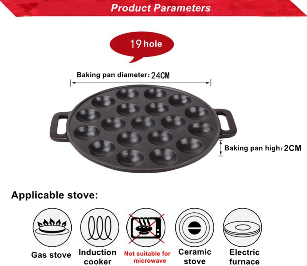 Cast Iron Pre-Seasoned Non-Stick Round Baking Mold Pan 15 Holes Cooking Fish Ball Plate/Pan