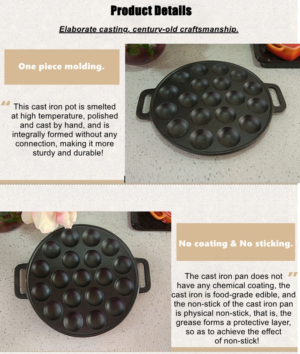 Cast Iron Pre-Seasoned Non-Stick Round Baking Mold Pan 15 Holes Cooking Fish Ball Plate/Pan