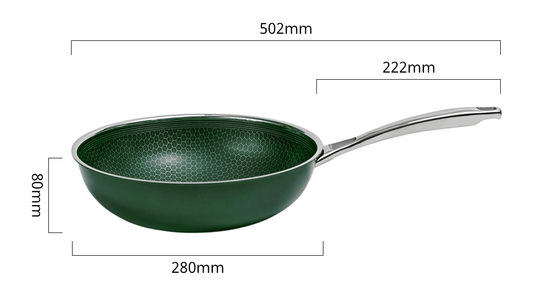 Nonstick Honey Comb Coating Stainless Steel Blackish Green Ceramic Outer Layer Wok