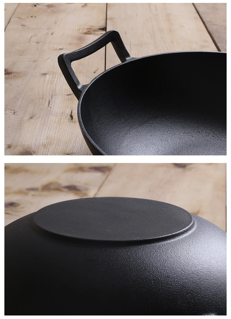 32cm Professional No Coating Chinese Cast Iron Binaural Wok Pan