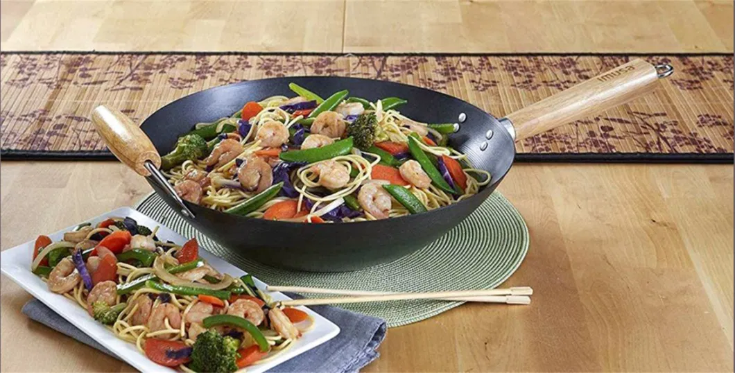 Keyo 14 Inch Chinese Non Stick Wok Pan Carbon Steel