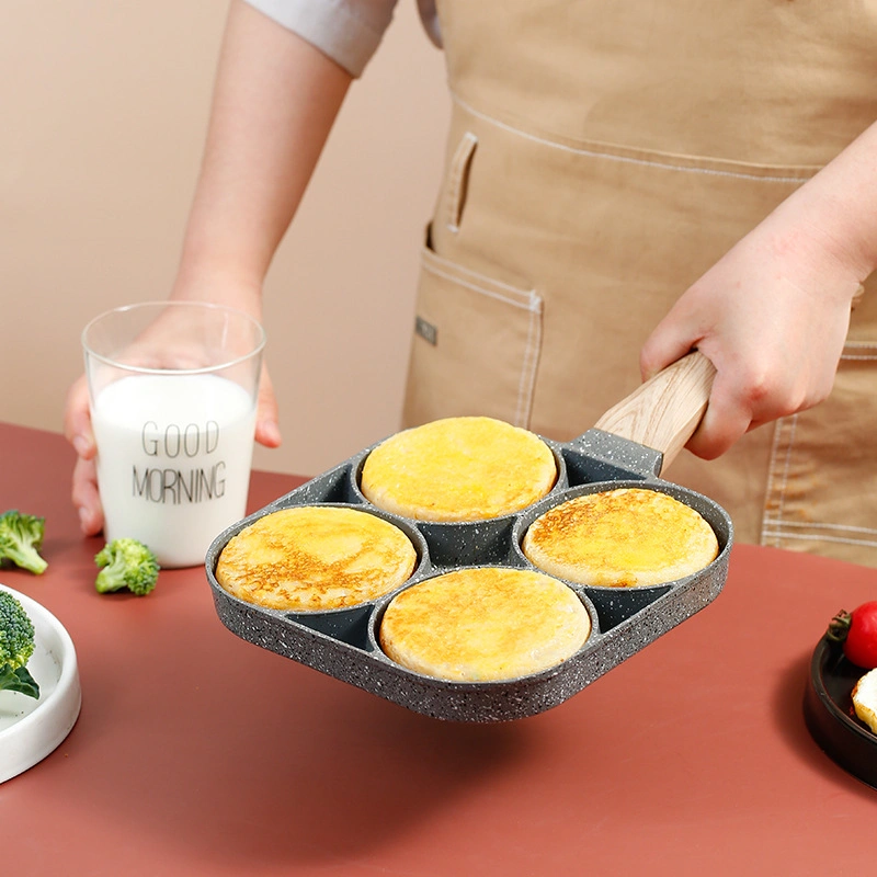 4 Holes Aluminium Alloy Non-Stick Egg Frying Pan, Multifunctional Omelette Pan with Soft Touch Handle