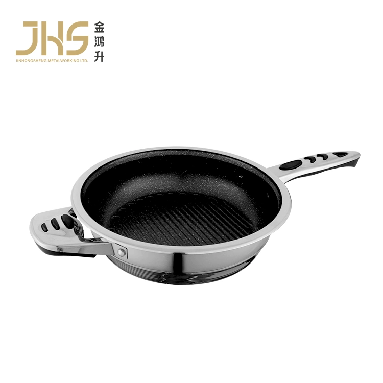 Kitchen Appliance Cookware Frypan Stainless Steel Marble Non Stick Frying Pan with Glass Lid