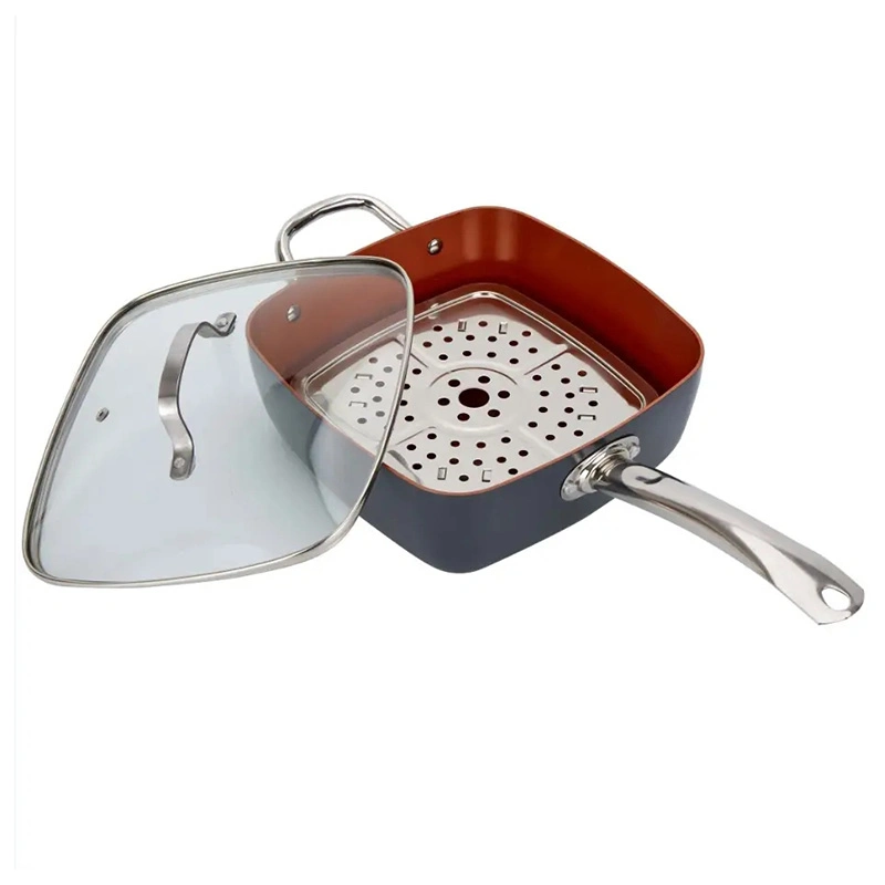 4PCS Nonstick Coating Fry Pan with Frying Basket Induction Bottom Glass Lid