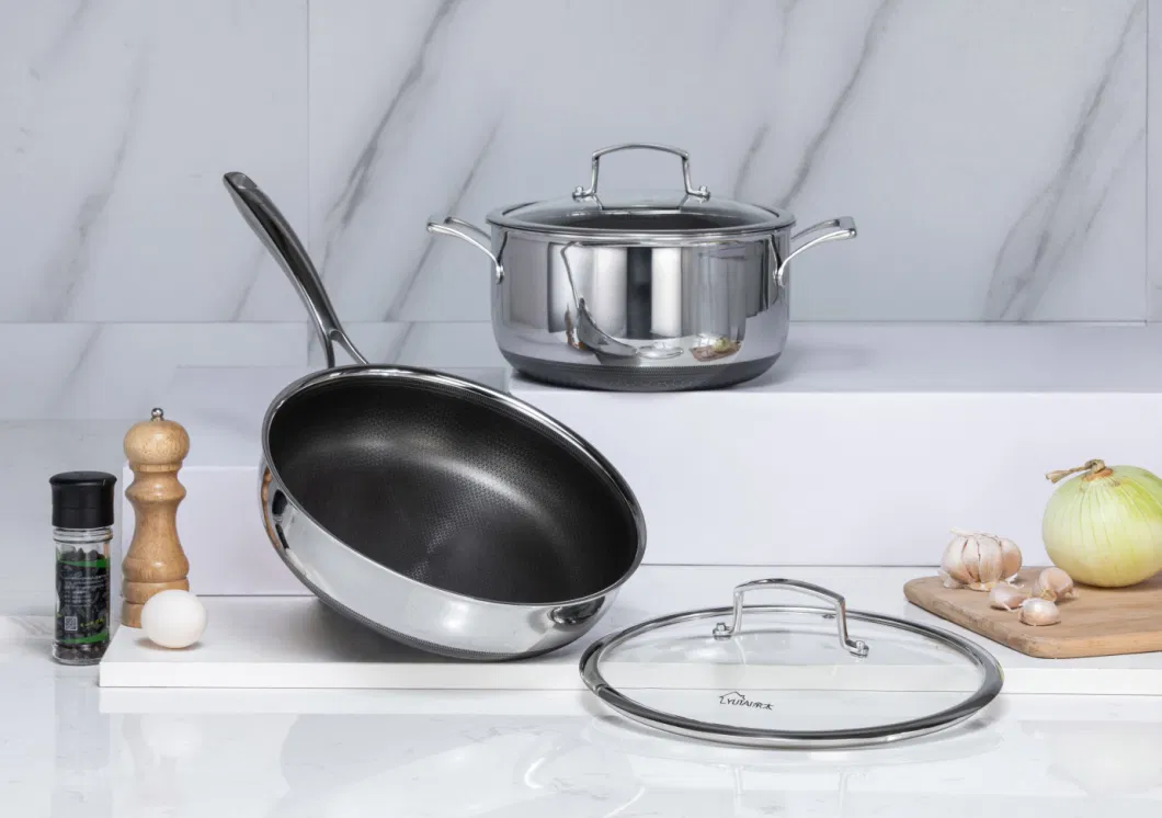 Most Popular 3PCS Pot&Wok&Frying Pan Stainless Steel Non-Stick Coating Double Layer Cookware Set