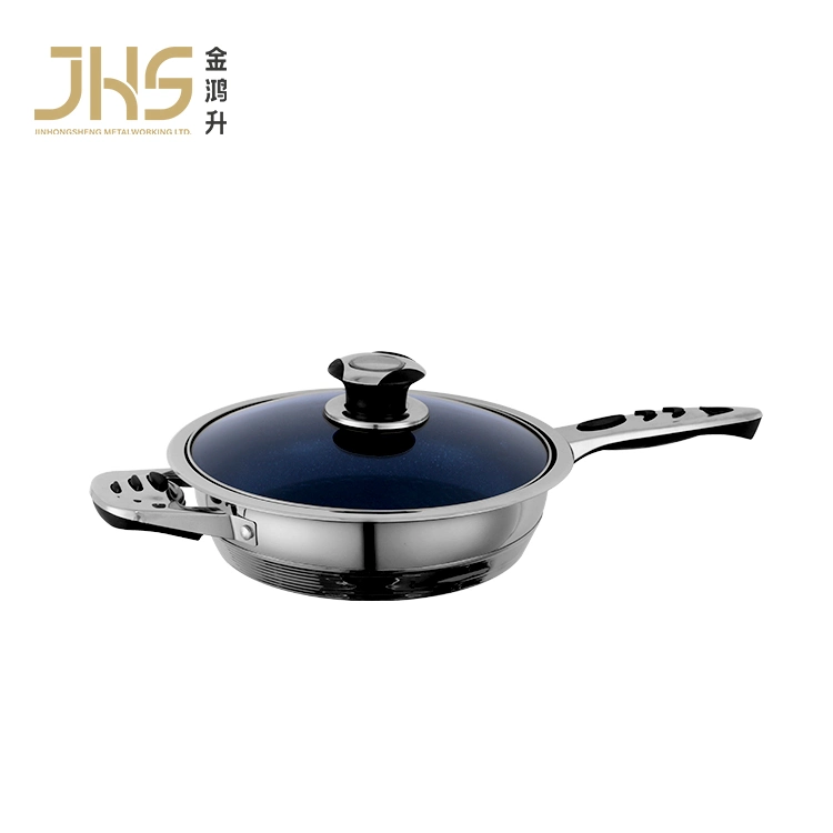 Kitchen Appliance Cookware Frypan Stainless Steel Marble Non Stick Frying Pan with Glass Lid