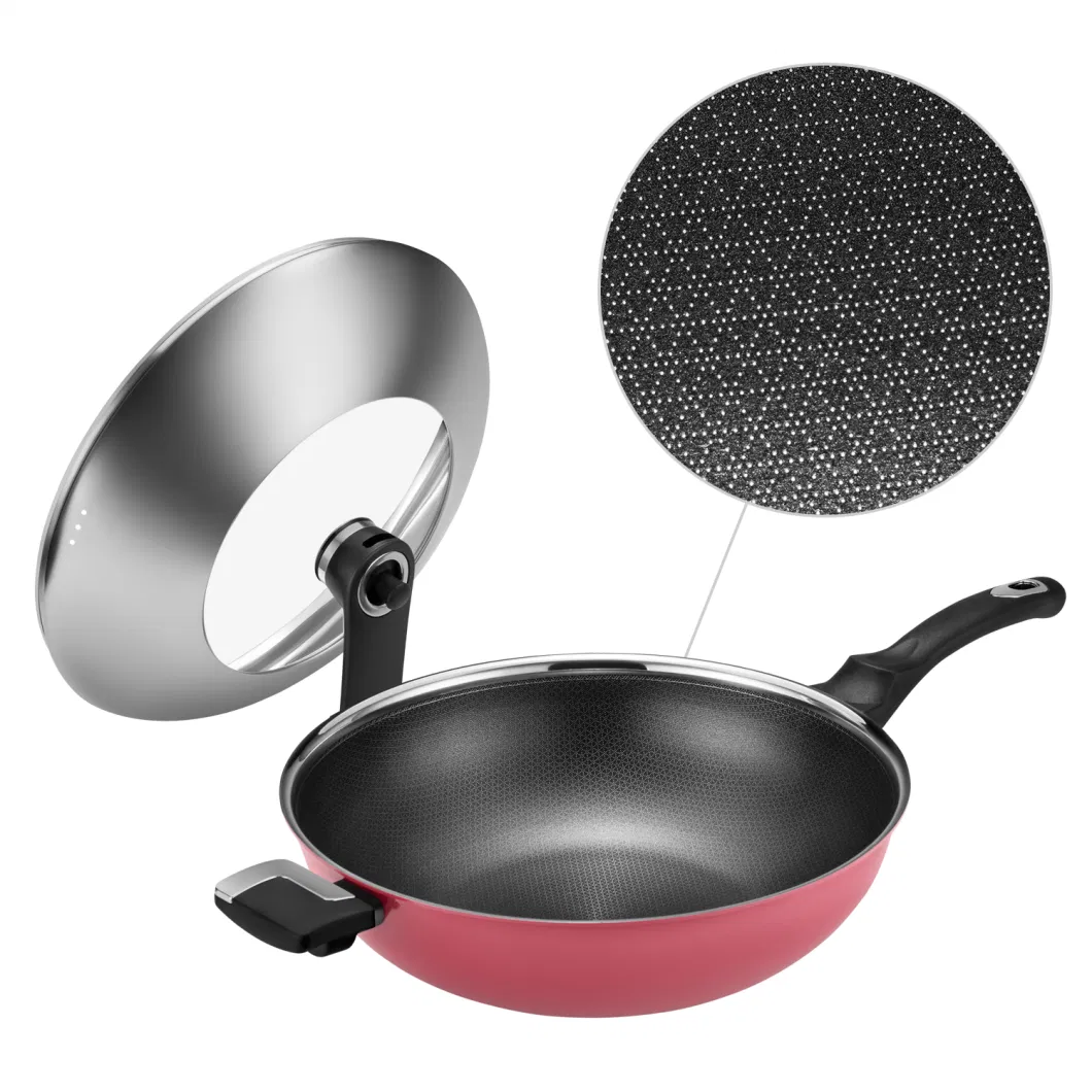 Best Seller Cookware Stainless Steel Non-Stick Eterna Coating Ceramic Outer Layer 32cm Wok