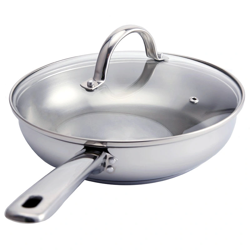 2PCS 3-Ply 304 Stainless Steel Frying Pan with Glass Lid Mirror Polish Cookware Manufacturer Wholesale 18/20/22/24/28cm