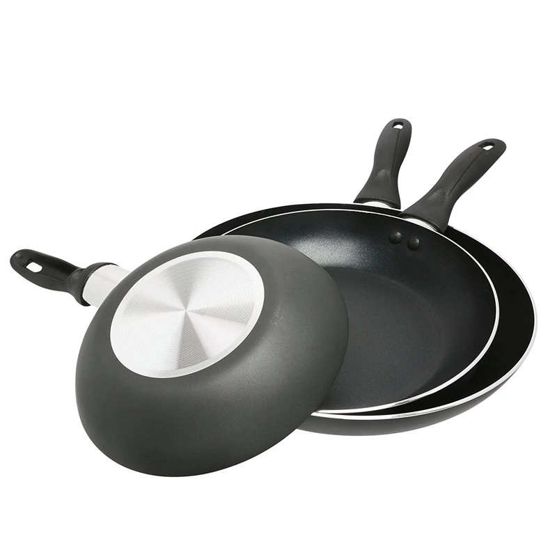 Good Quality Black Non Stick Fry Pan Set with Cheap Price Bakelite Handle Spiral Bottom Frying Pan Oil Free Kitchenware Skillet