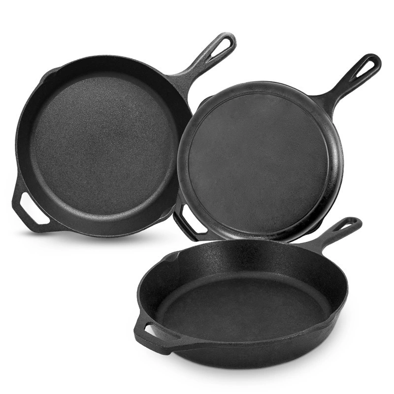 Pre-Seasoned Cast Iron Skillet Frying Pans Oven Safe Cookware for Indoor &amp; Outdoor Use - Grill, Stovetop, Black (3-Piece Chef Set 6-Inch 15cm, 8-Inch, 10 Inch