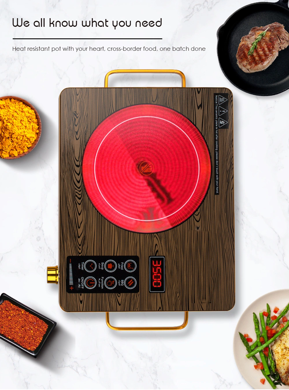 Kmg Kitchen Appliances Single Ring Woodgrain Ceramic Cooktop