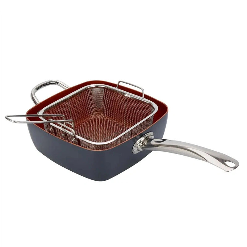 4PCS Nonstick Coating Fry Pan with Frying Basket Induction Bottom Glass Lid