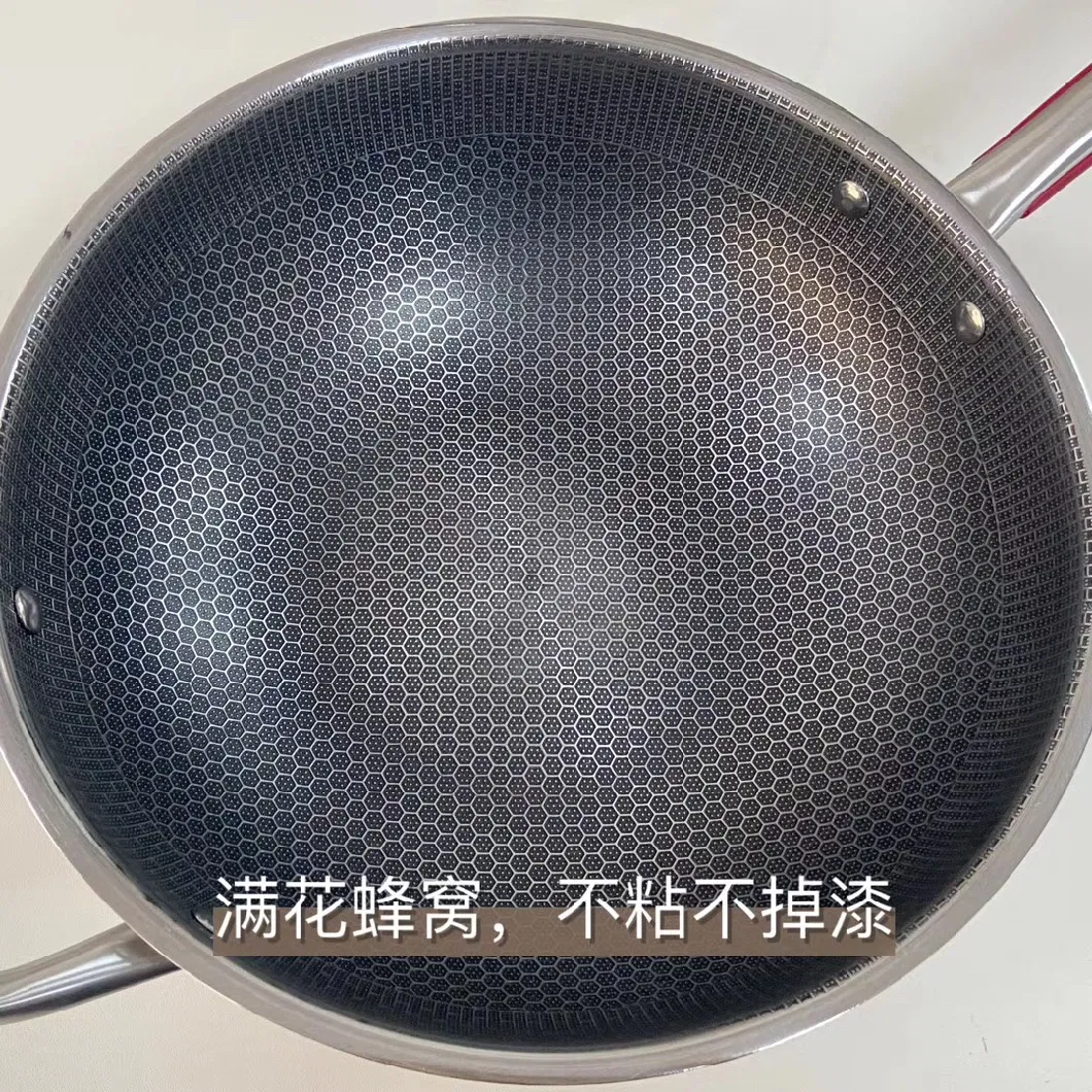 Stainless Steel Honeycomb Frying Pan Non-Stick Tri-Ply Pan with Ss Handle