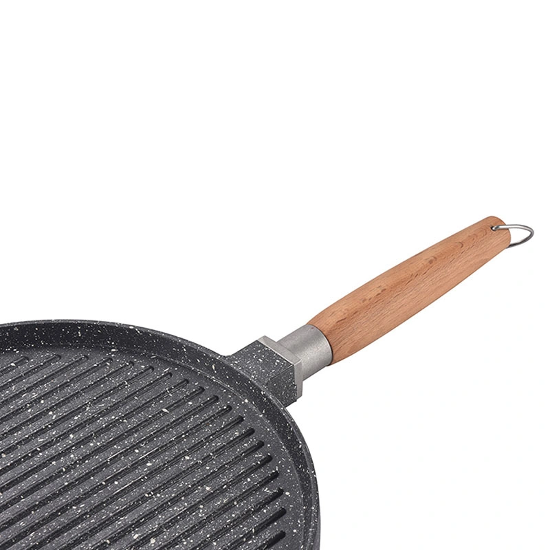 Double Use Non-Stick Coating Round Grill Crepe Pan with Removable Wooden Handle