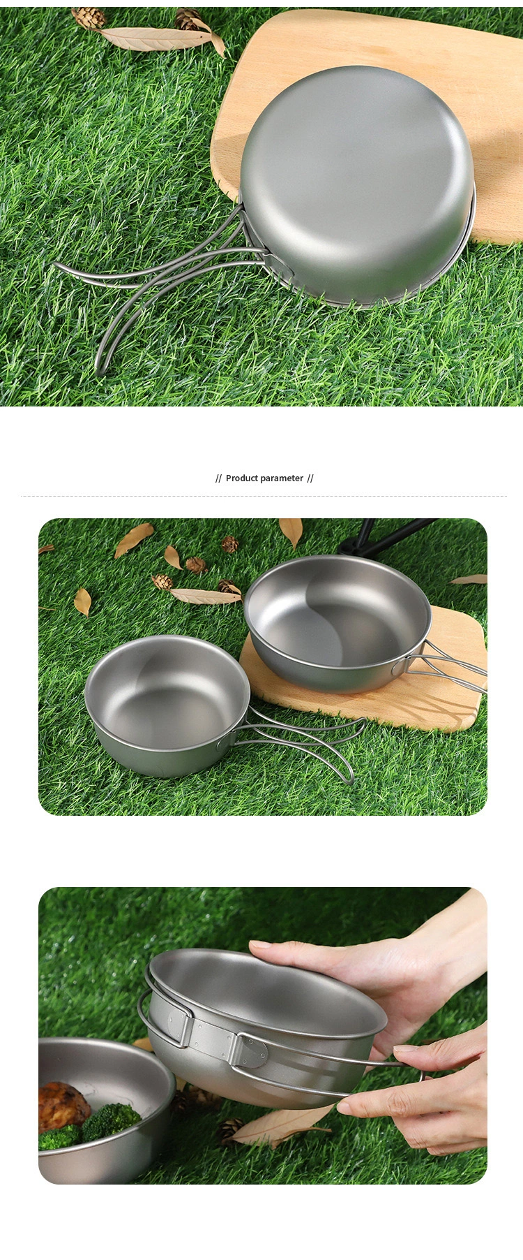 Wholesale Pure Titanium Camping Outdoor Cooking Portable Wild Cookware Collapsible Frying Pan