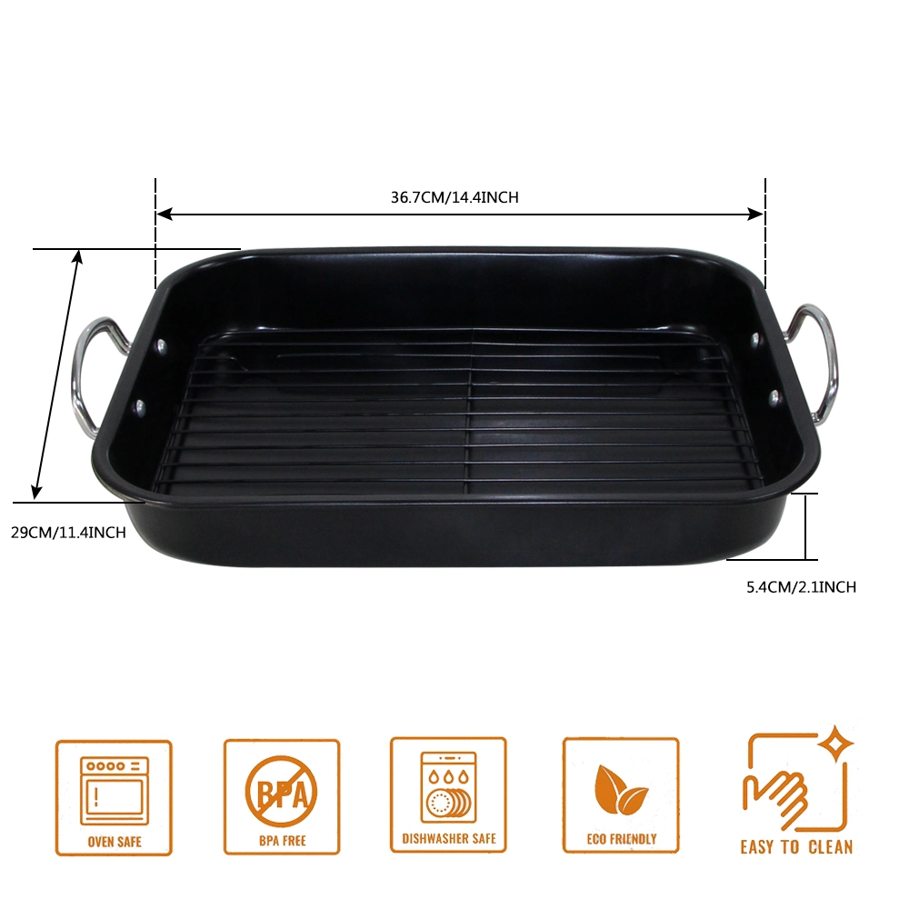 14.4&quot;X11.4&quot; Inch Non-Stick Carbon Steel Roaster Pan Turkey Roasting Pan Roaster Tray with Rack