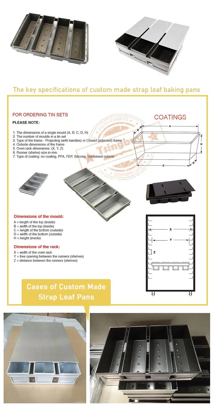 Custom Made Bakeware 5 Cavities Aluminium Alusteel Non Stick Corrugated Toast Sandwich Bread Loaf Baking Pan with Lid