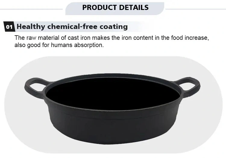 Factory Direct Supplier Kitchen 30cm Thickened Flat Baking Frying Pan Cast Iron Deep Skillet Pan with Double Ears