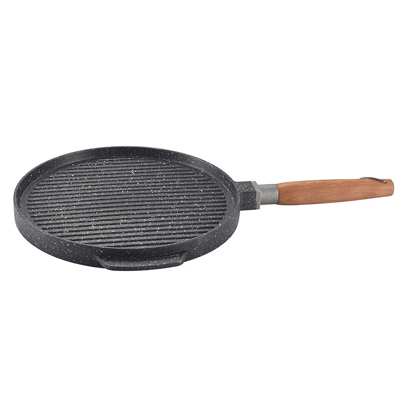 Double Use Non-Stick Coating Round Grill Crepe Pan with Removable Wooden Handle