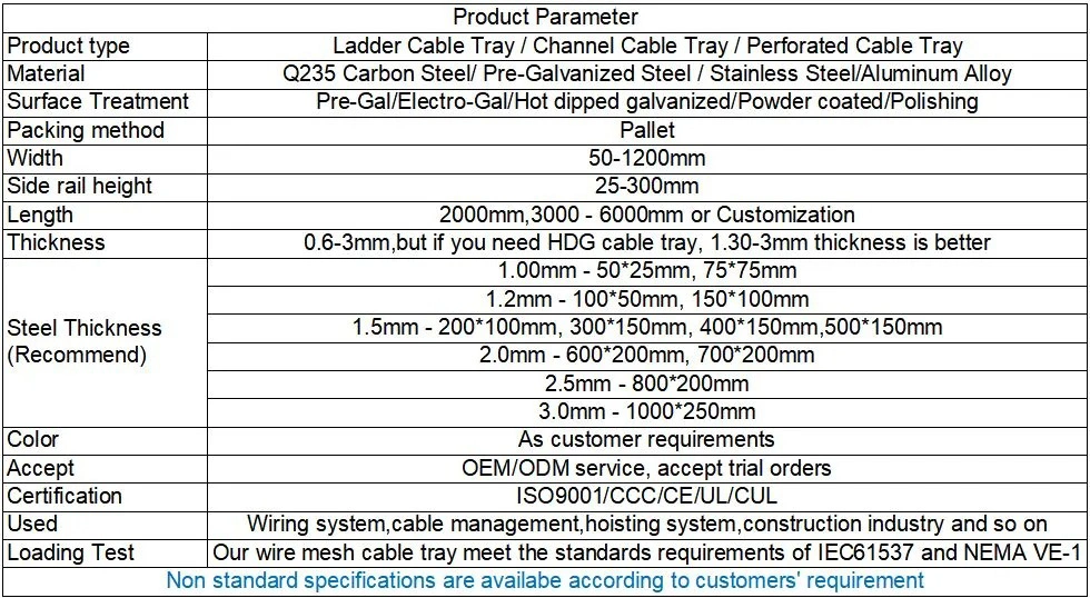 Outdoor Perforated Carbon Aluminum Stainless Steel Weight Cable Tray