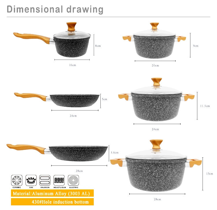 Kitchenware 10PCS Granite Non-Stick Aluminum Frying Pan Casserole Cookware Set