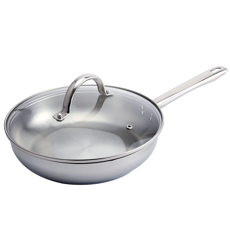 2PCS 3-Ply 304 Stainless Steel Frying Pan with Glass Lid Mirror Polish Cookware Manufacturer Wholesale 18/20/22/24/28cm