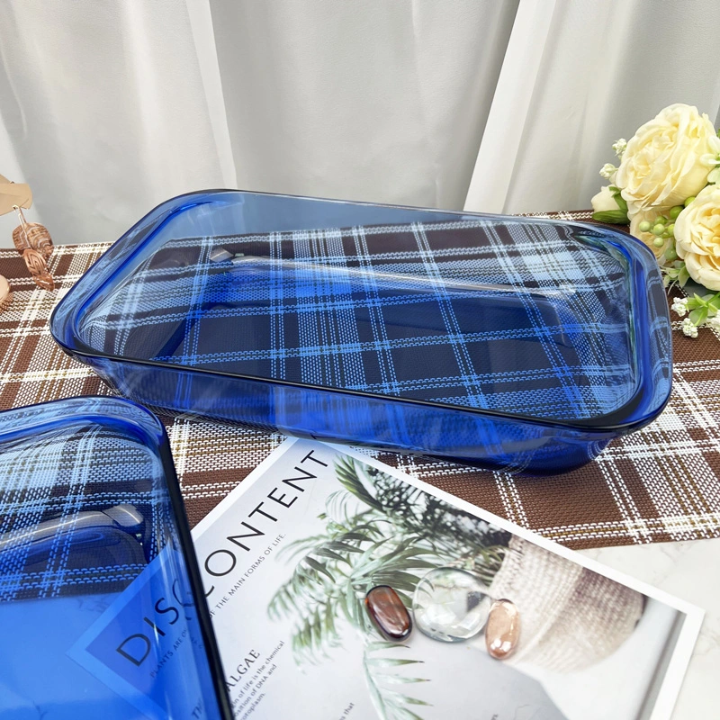 Cobalt Blue High Borosilicate Glass Bakeware, Heat Resistant Baking Tray, Glass Plates, Glass Pans