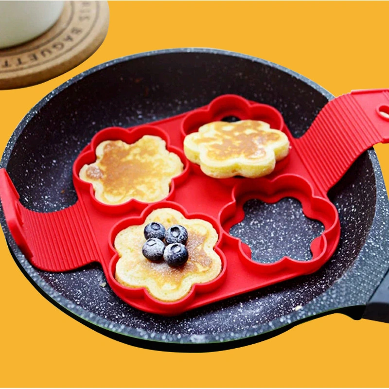 Non-Stick 4-Hole Multi-Functional Round Star Heart-Shaped Kitchen Silicone Omelette Pan Pancake