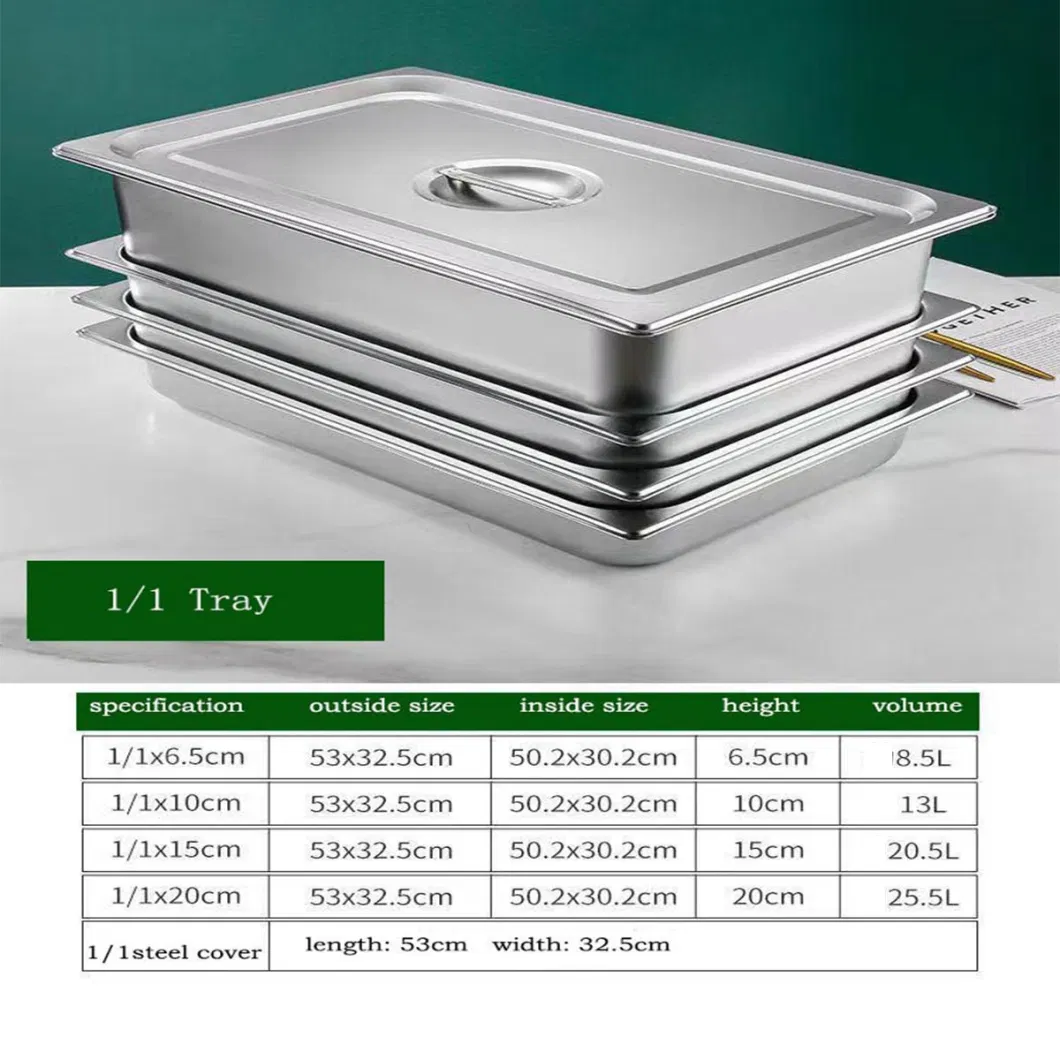 20-200mm 1/1 Gn Pan Stainless Steel Gastronorm Containers Food Storage Hotel Gn Pan with Stainless Lid Customized