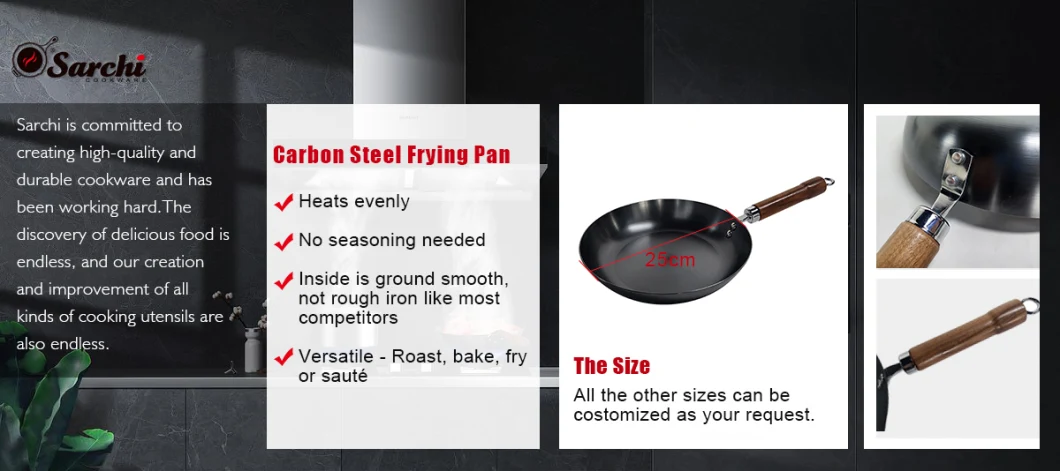 Featherweight Design Carbon Steel Frying Pan Non-Stick Carbon Steel Chef Pan with Removable Silicone Handle