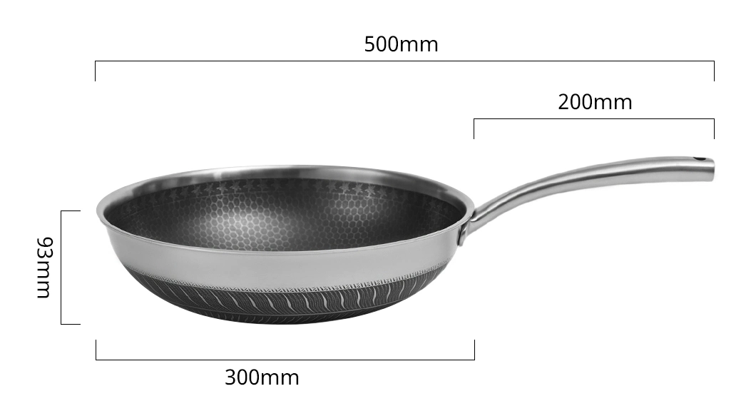 Factory Outlet Stainless Steel Cookware Nonstick Double Layers Honey Comb Coating 30cm Wok