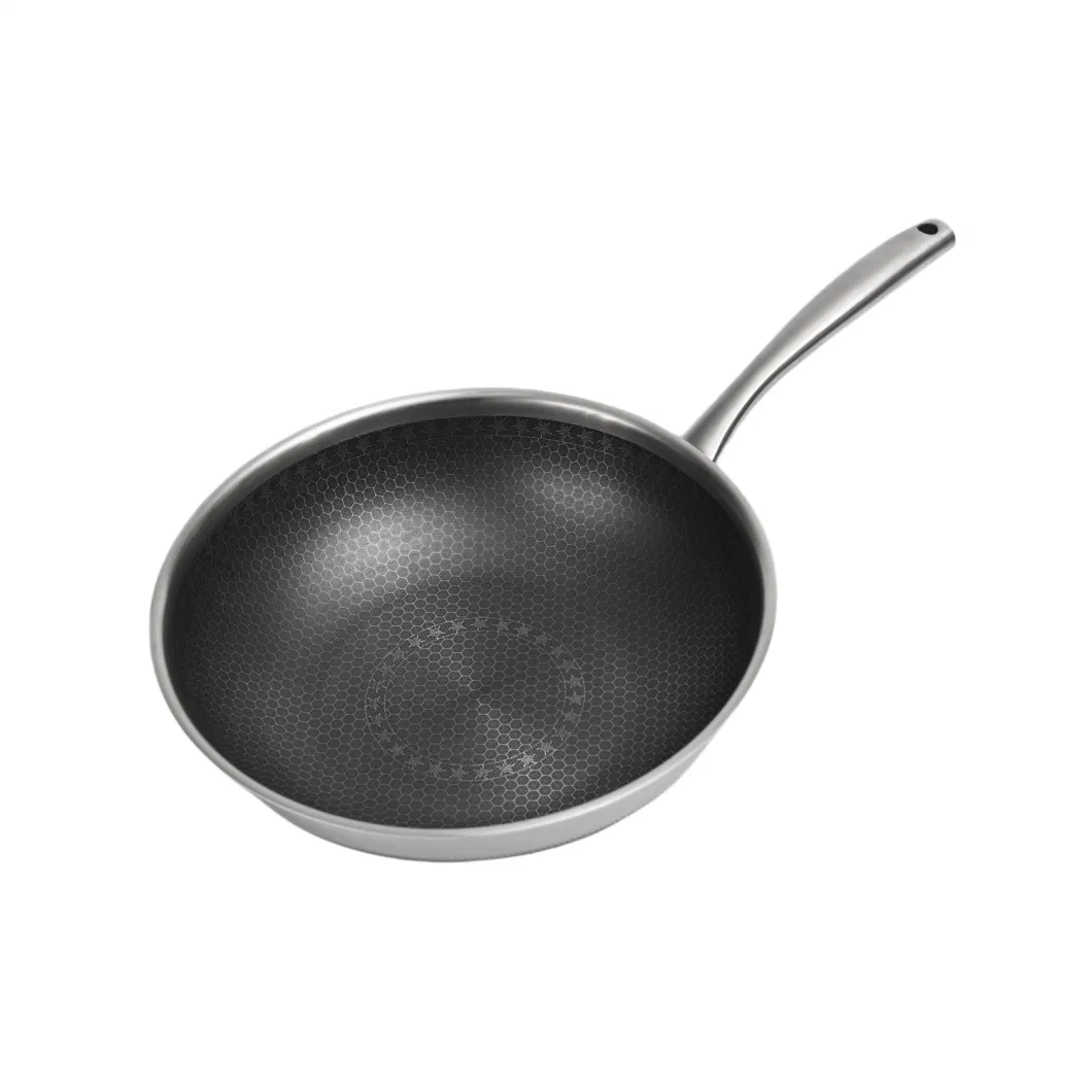 Factory Outlet Stainless Steel Cookware Nonstick Double Layers Honey Comb Coating 30cm Wok