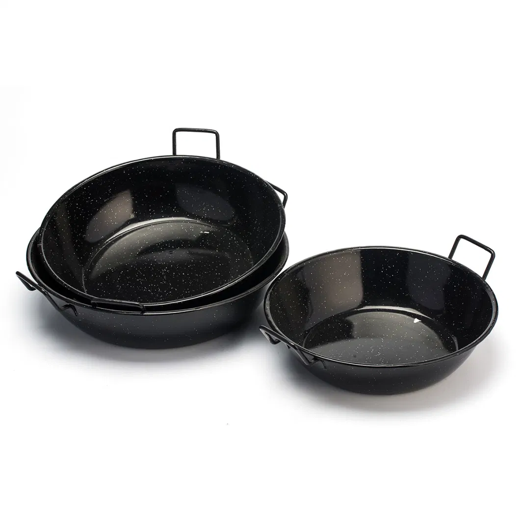 Food Grade Easy Carry 28cm Carbon Steel Paella Pan Marble Coated Grill Pan with Two Handles