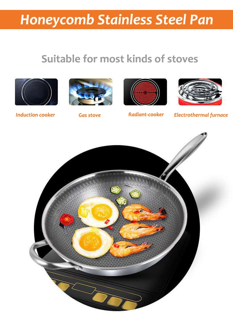 Stainless Steel Kitchenware Utensil Cookware Cooker Pot Multifunction Metal Material Honeycomb Nonstick Coating Griddle Fry Pans with Glass Lid