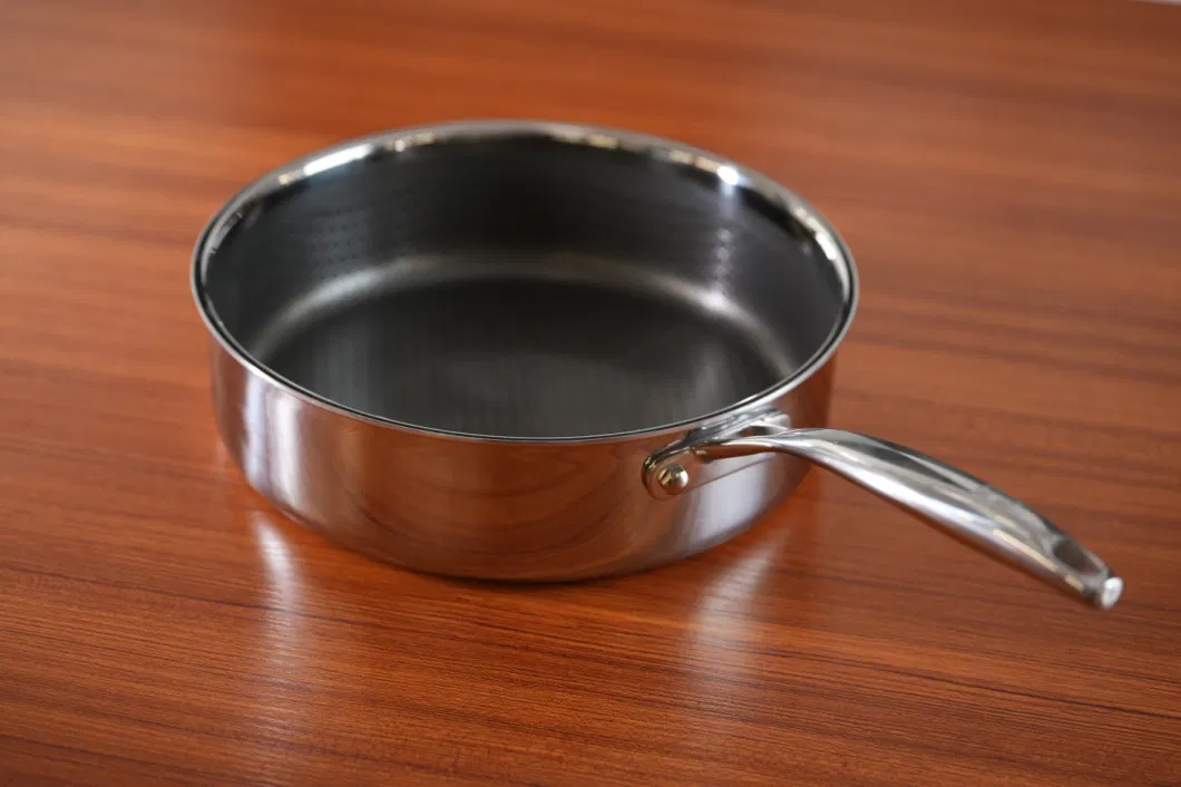 New Arrival 26cm Tri-Ply Stainless Steel Non-Stick Honey Comb Saute Pan with Polishing Exterior Cookware