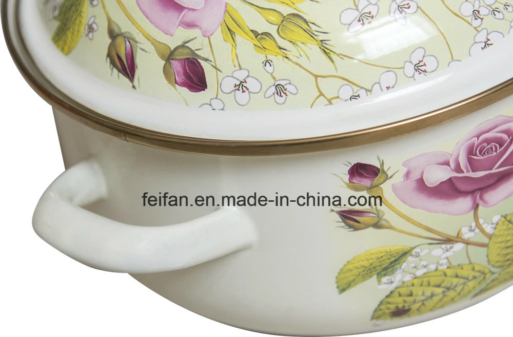 High Quality Kitchen Use Enamel Cooking Pot / Enamle Casserole with Follower Decor