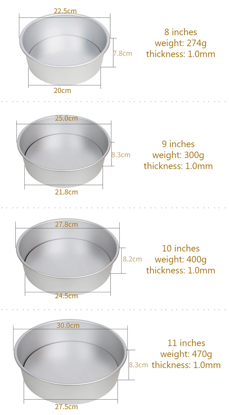 4/5/6/7/8/9/10/11/12/14 Inches Aluminum Round Chiffon Cheese Sponge Cake Baking Pan with Removable Bottom