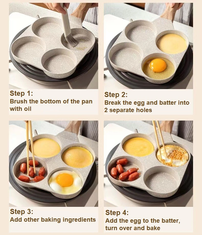 4 Holes Egg Burger Omelette Aluminum Non-Stick Pan Breakfast Frying Pan