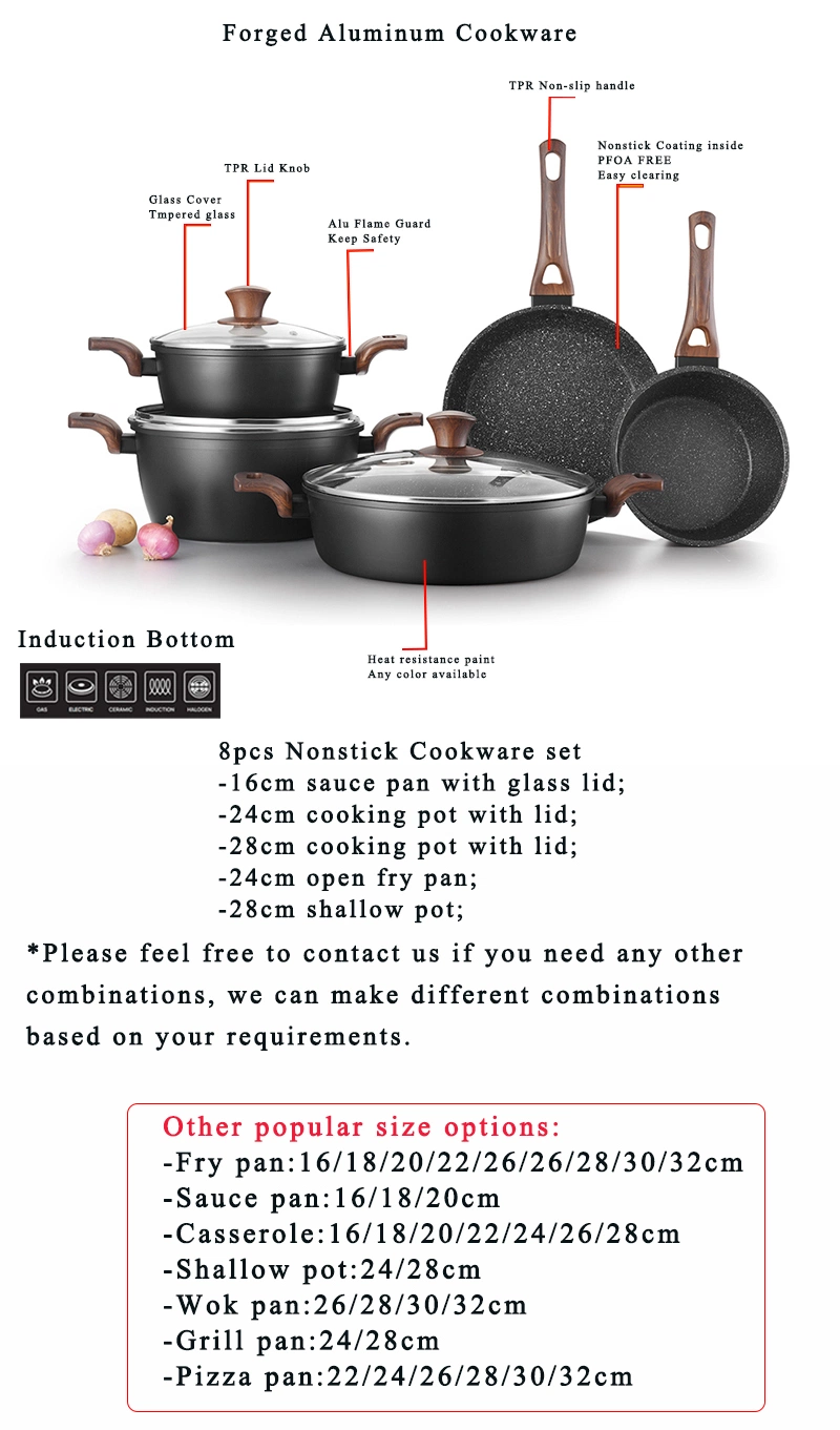 Kitchen Implements 8PCS Forged Aluminum Cookware with Saucepan Dutch Oven Frying Pan Induction Food Safe Shallow Cooking Pot Pan Set