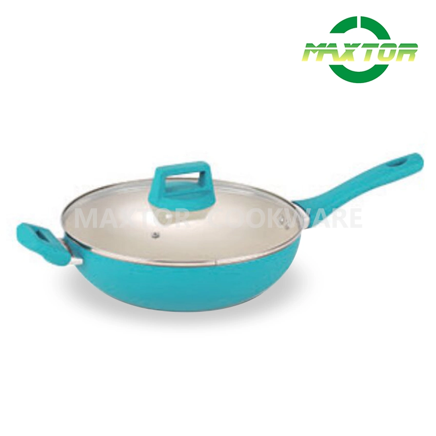 Top-Quality Forged Wok Pan with Glass Lid Soft Touch Handle Ceramic Inside Pots and Pans Aluminum Cookware with Induction Bottom