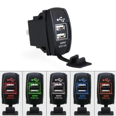  Estilo del interruptor basculante 12/24 V 3.1A USB Cargador de coche con luz LED