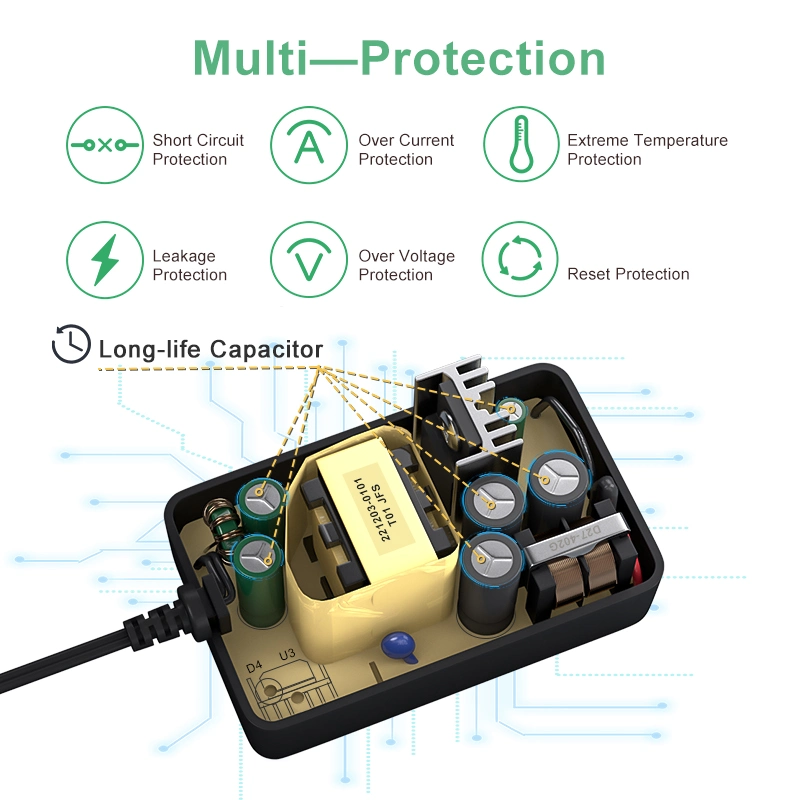 VI Efficiency Power Supply Adapter CB C-Tick SAA UL CSA FCC CE GS UL PSE Reach CB C-Tick SAA Power Adapter 5V 6A 9V 3A 15V3a 24V 1A 18V 2A 36V 1A 48V 1A 12V2a