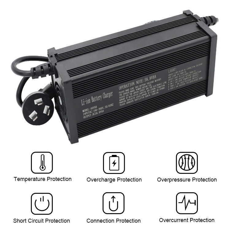 FCC CE PSE RoHS Approved 48V 8A Lithium LiFePO4 Battery Charger for Ebike Electric Scooter