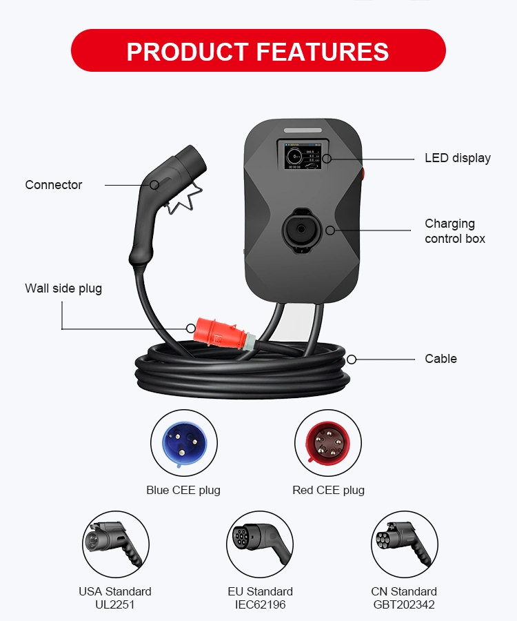 Factory Price AC Wall Box EV Charger 32AMP Car Battery Charge Pile 22kw EV Charger with Smart APP Control