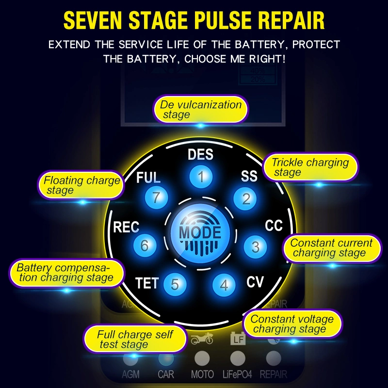 7-Stage Deep-Cycle Lead Acid Battery Charger Automatic 12V10A 24V5a Rechargeable Battery Charger