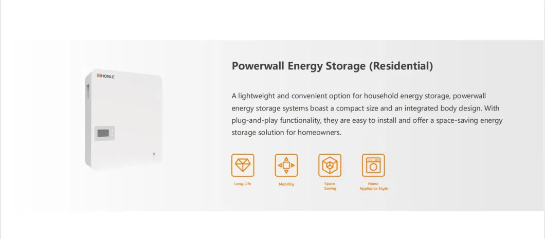 Honle 2024 Solar Energy Power Wall Battery 48V 51.2V 100ah 200ah 5kw 10kw LiFePO4 Pack Powerwall Lithium Battery Pack