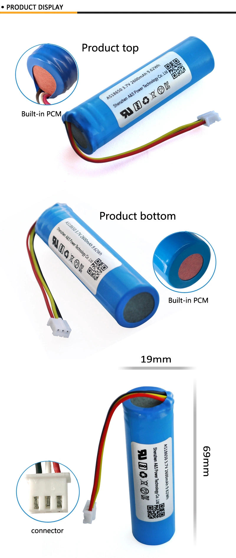 UL2054 Kc Bis CB Approval Rechargeable 18650 Lithium Ion Battery 2600mAh 3.7V Battery