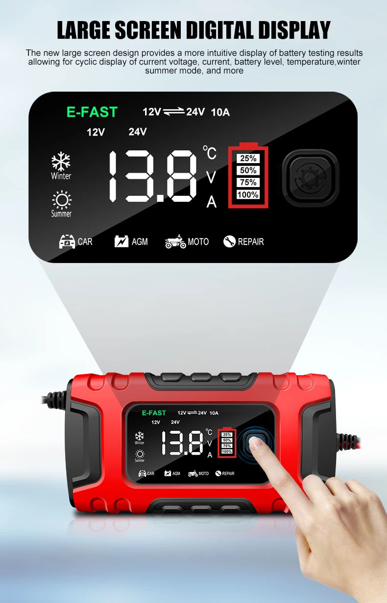 Intelligent Battery Charger 10A 7-Stage Charging for Automotive Batteries