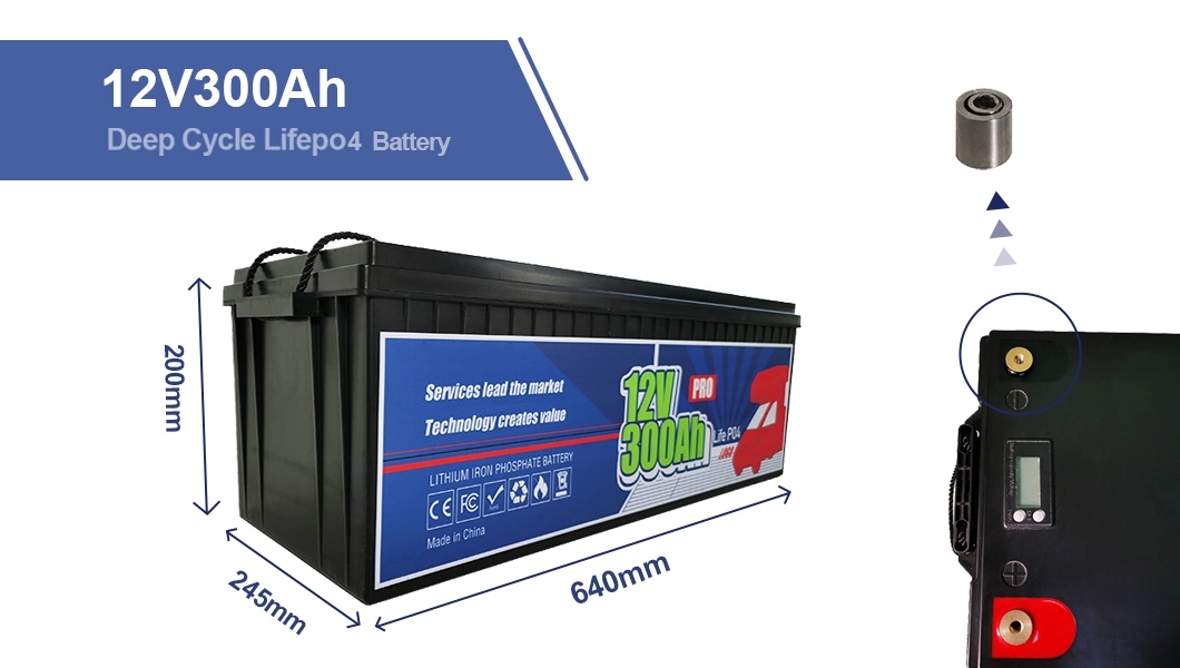 Deep Cycle LiFePO4 Battery 12 Volt 300ah 3% Self-Discharge Rate Safe Charge Most Home Appliances for RV